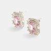 Earrings | JWL-EAR Earrings 14Mm Sterling Silver Pink Cz Baguette Cluster Stud Earrings