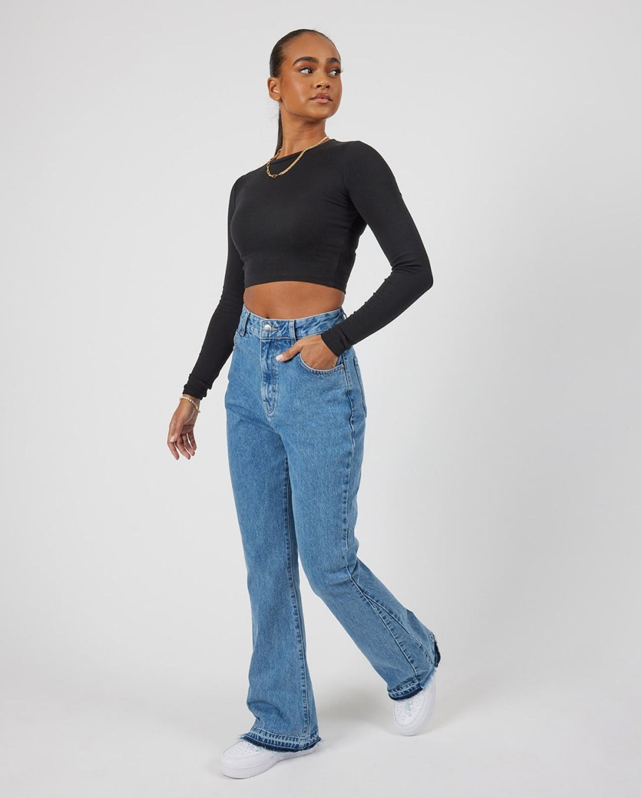 Jeans | CLO-BOT-DEN Jeans Tonal Panelled Flare Detail Jeans - Mid Blue