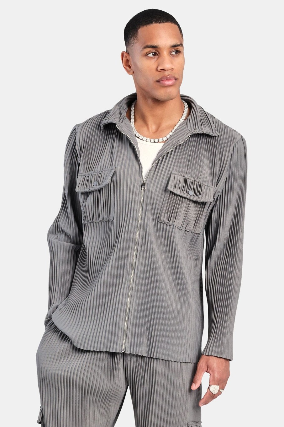 Outerwear | cernucci Outerwear Pleated Utility Jacket - Dark Grey