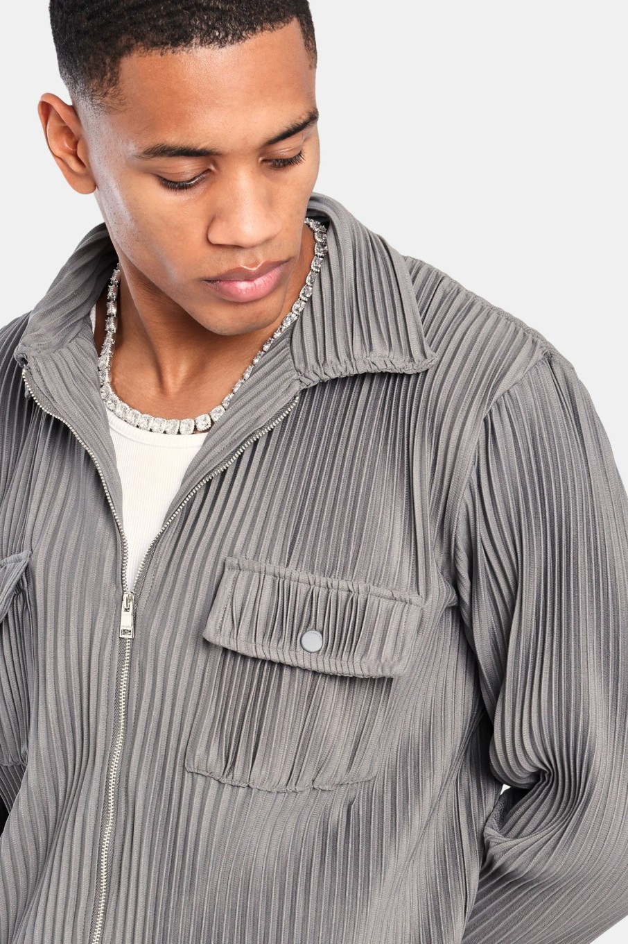 Outerwear | cernucci Outerwear Pleated Utility Jacket - Dark Grey