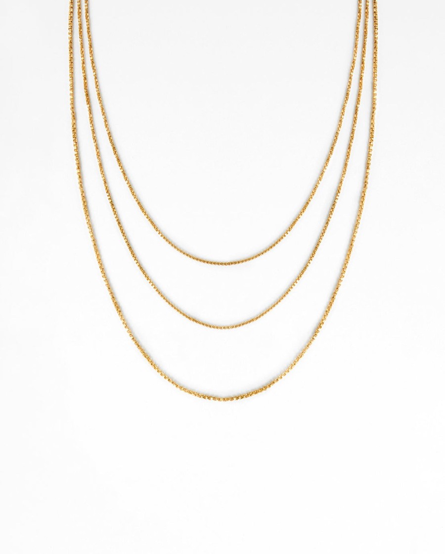 Chains | JWL-CHN Chains Triple Layer Box Chain Necklace - Gold