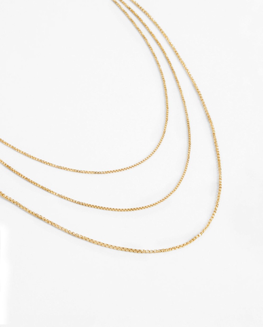 Chains | JWL-CHN Chains Triple Layer Box Chain Necklace - Gold