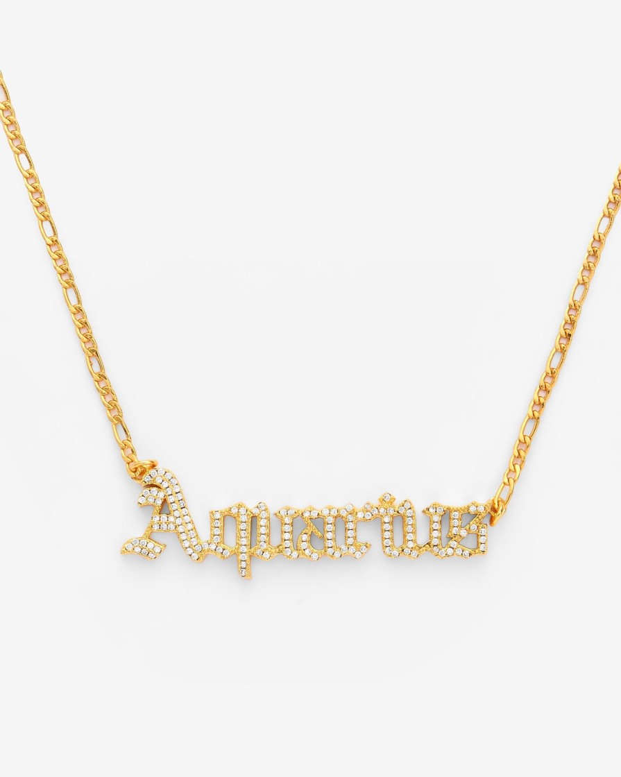 Necklaces | JWL-NECK Necklaces Iced Aquarius Zodiac Necklace - Gold