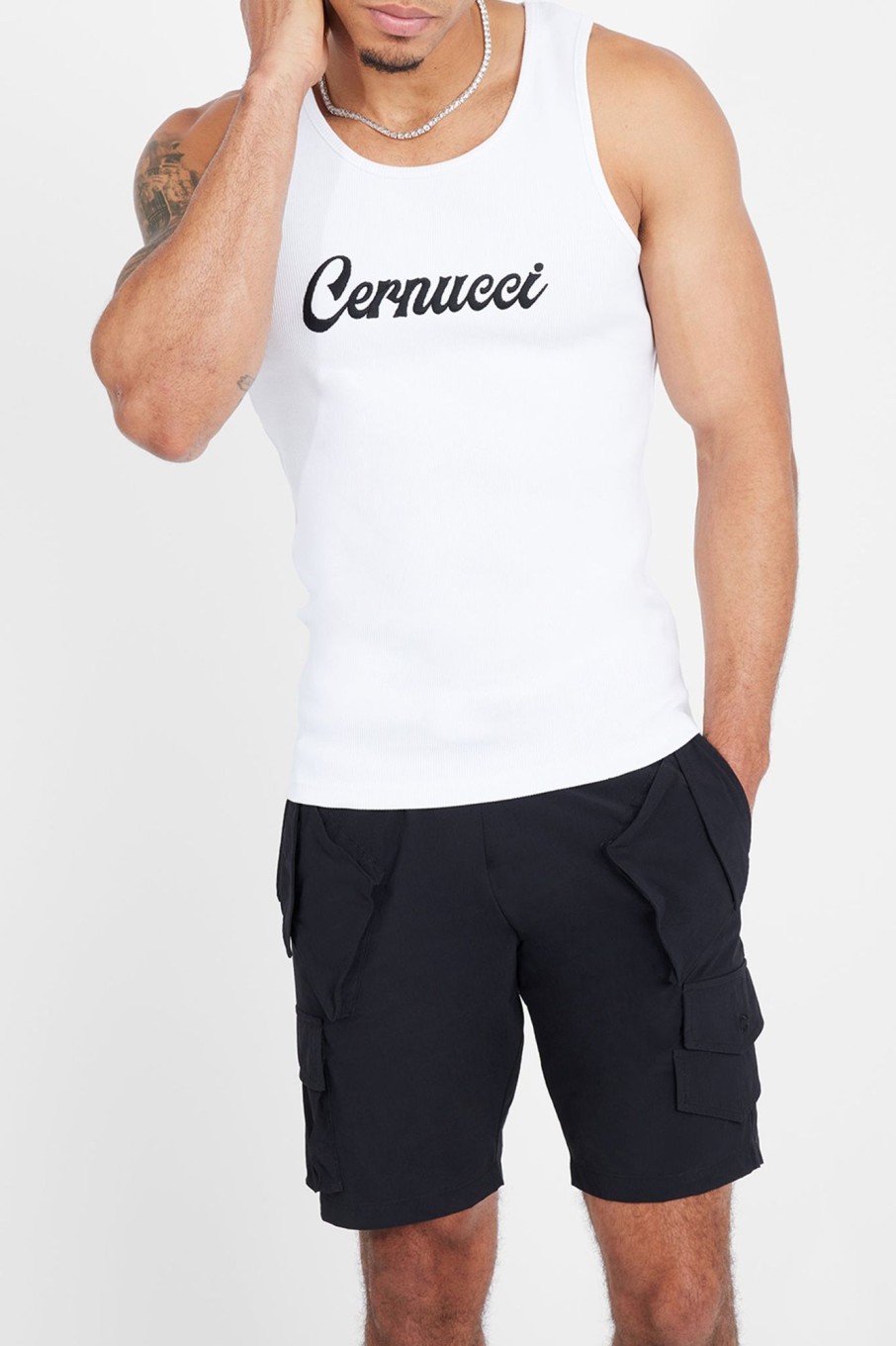 T-Shirts & Vests | cernucci T-Shirts & Vests Cernucci Embroidered Muscle Fit Vest - White