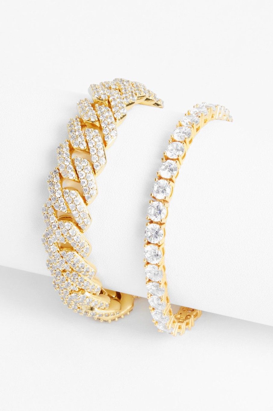 Jewellery Sets | cernucci Jewellery Sets Cuban Link + Tennis Bracelet Bundle - Gold