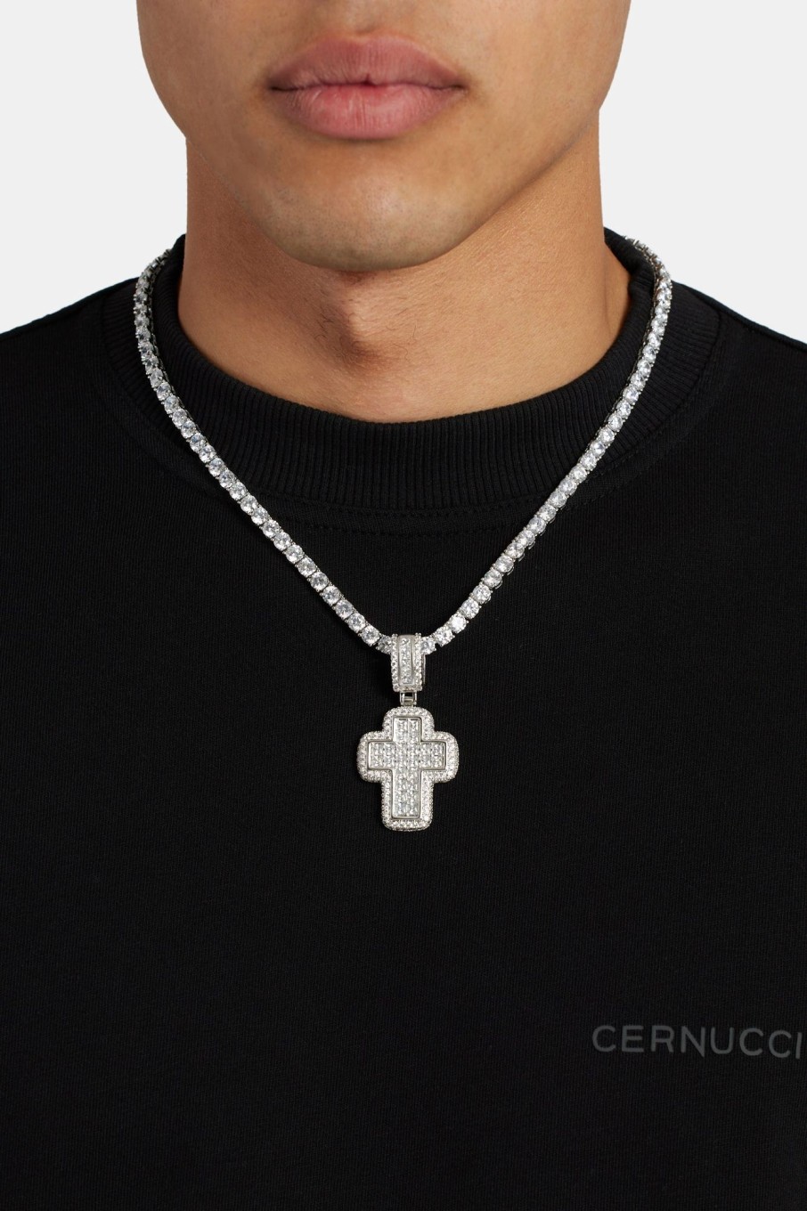 Cross Jewellery | cernucci Cross Jewellery 35Mm Iced Cz Baguette Cross Pendant