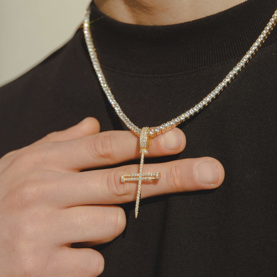 Cross Jewellery | cernucci Cross Jewellery Iced Nail Cross Pendant - Gold