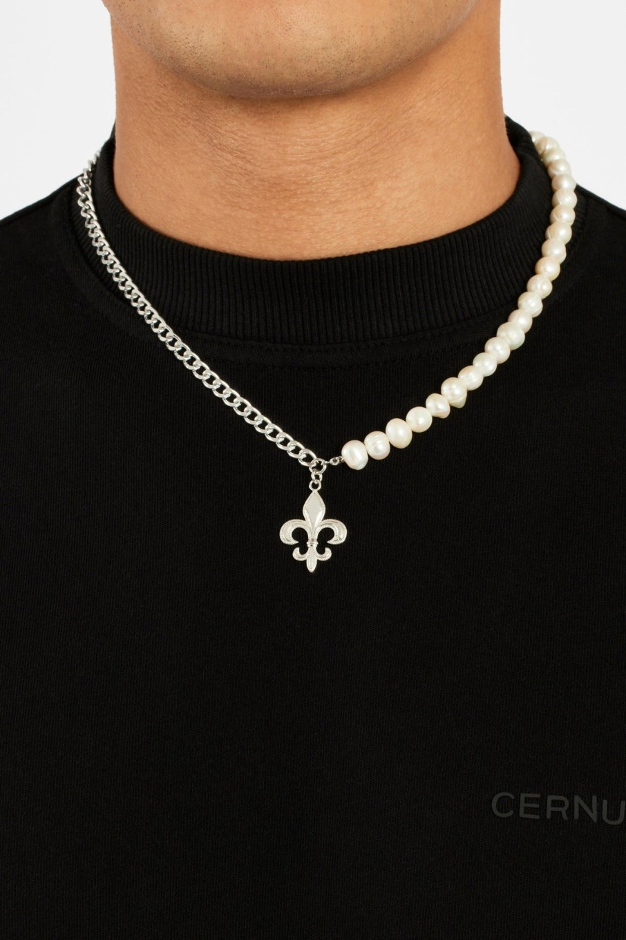 Necklaces | cernucci Necklaces 7Mm Freshwater Pearl U0026 Fleur De Lis Necklace