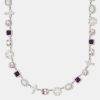 Iced Jewellery | JWL-CHN Iced Jewellery Pink Gemstone U0026 Cross Motif Chain - White