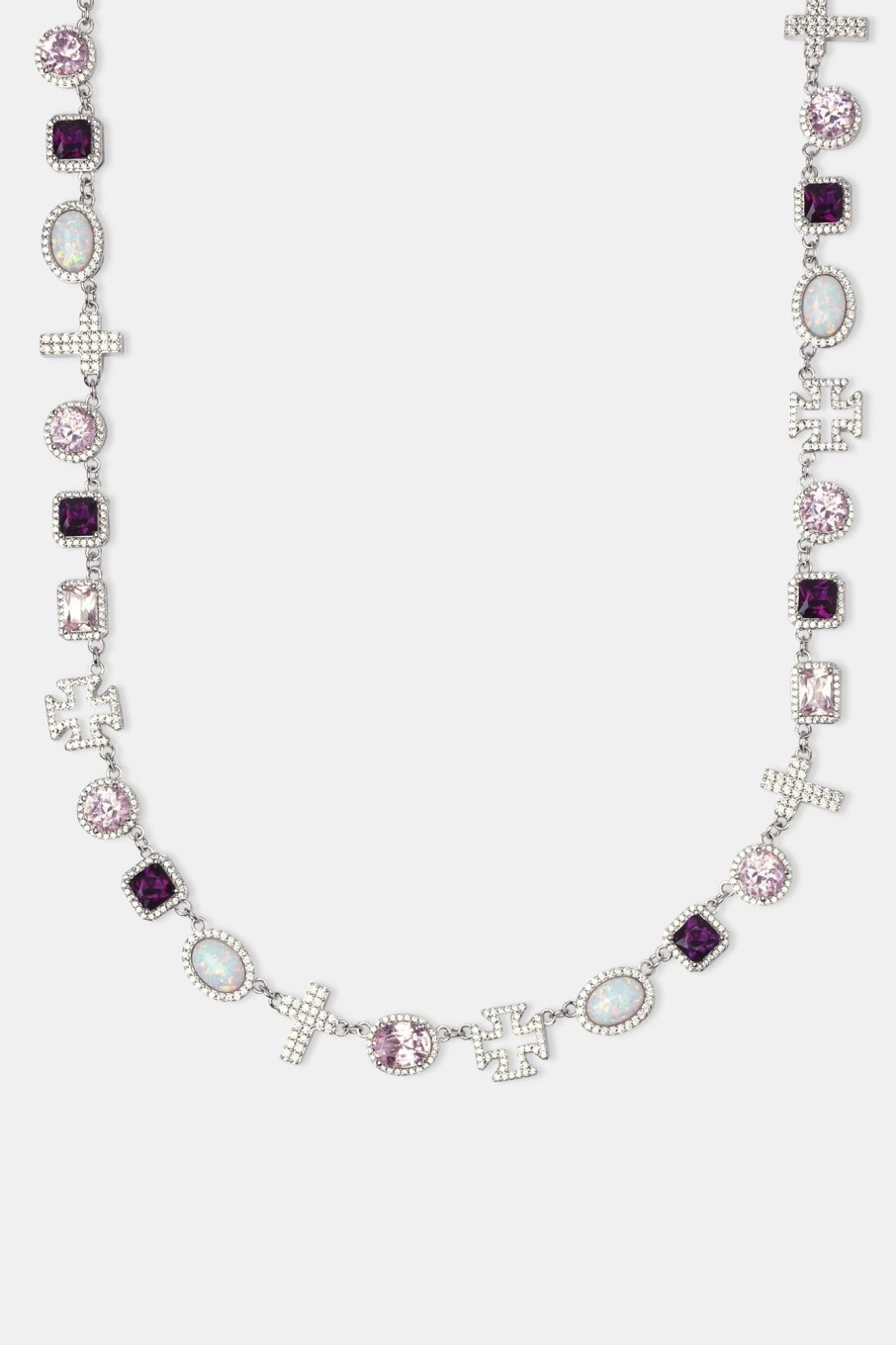 Iced Jewellery | JWL-CHN Iced Jewellery Pink Gemstone U0026 Cross Motif Chain - White