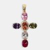 Jewellery Sets | JWL-BUND Jewellery Sets Multi Colour Gem Cross Pendant U0026 5Mm Tennis Chain - Gold