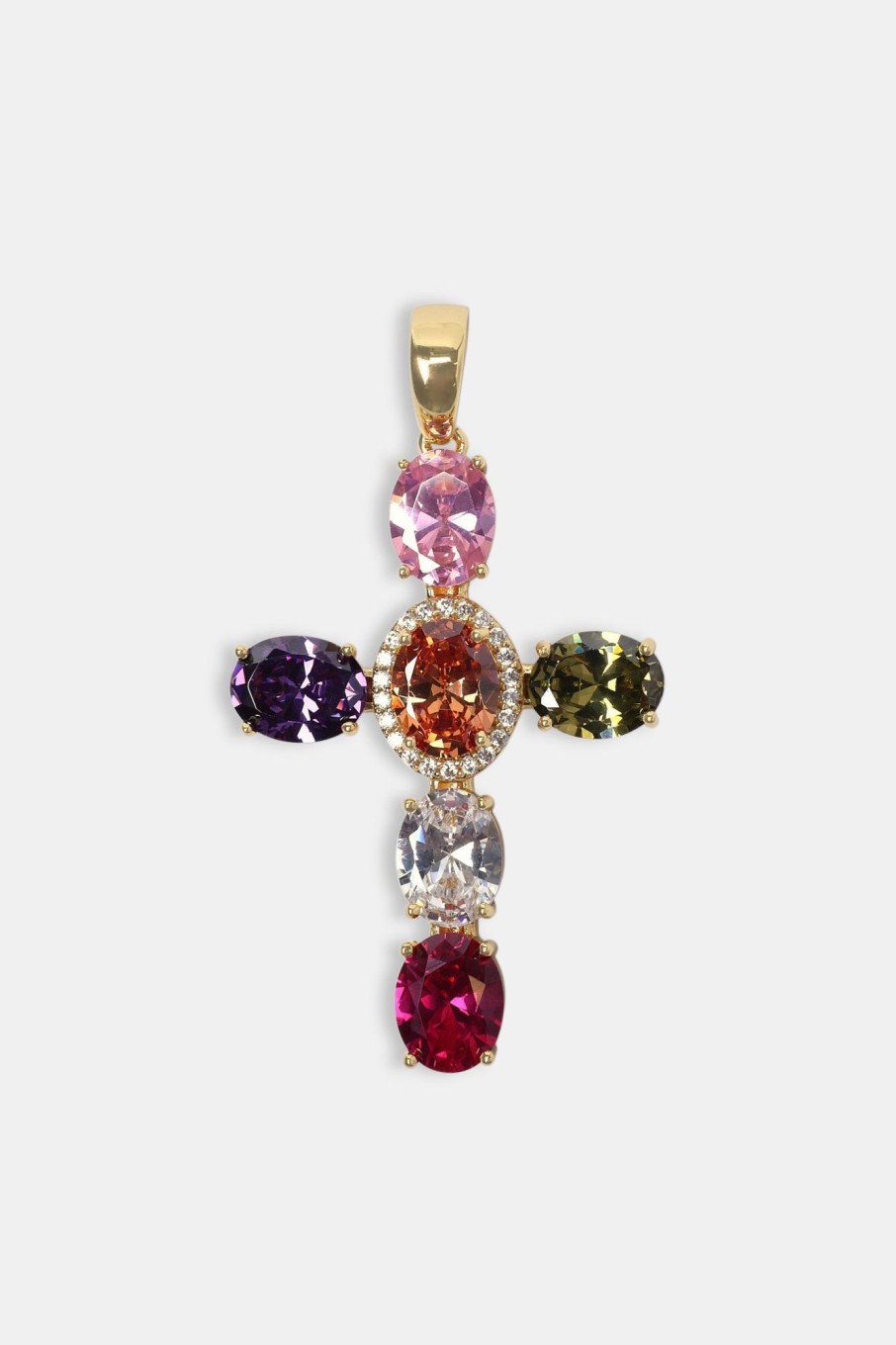 Jewellery Sets | JWL-BUND Jewellery Sets Multi Colour Gem Cross Pendant U0026 5Mm Tennis Chain - Gold