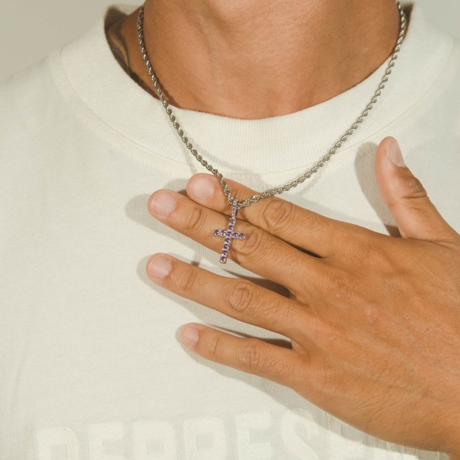 Cernucci X Phil Foden | cernucci Cernucci X Phil Foden Iced Mini Cross Pendant - Purple