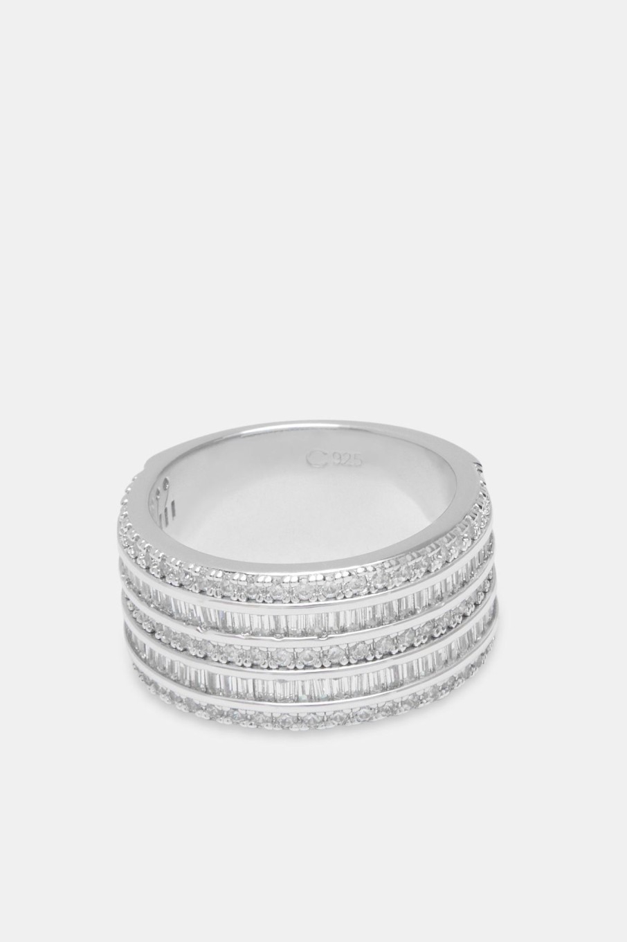 925 Sterling Silver | cernucci 925 Sterling Silver 925 5 Row Baguette U0026 Pave Ring - White