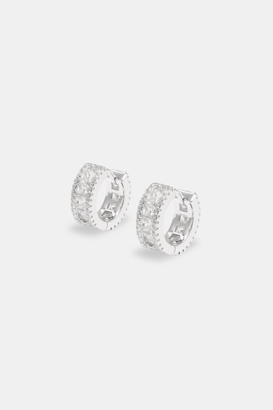 Iced Jewellery | cernucci Iced Jewellery 925 Clear Cz Baguette Hoop Earrings - White