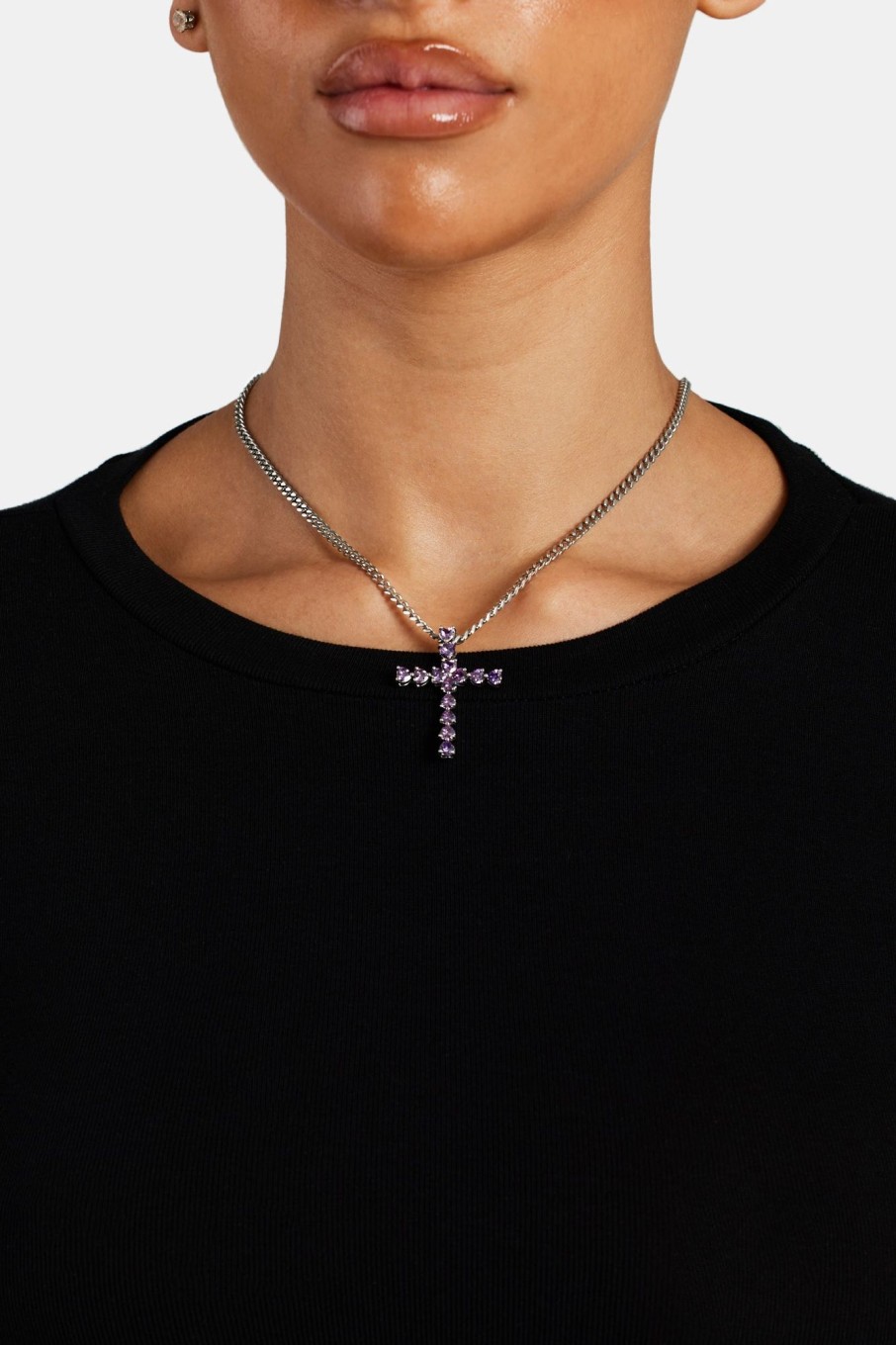 Necklaces | JWL-NECK Necklaces Iced Purple Cz Cross Cuban Necklace