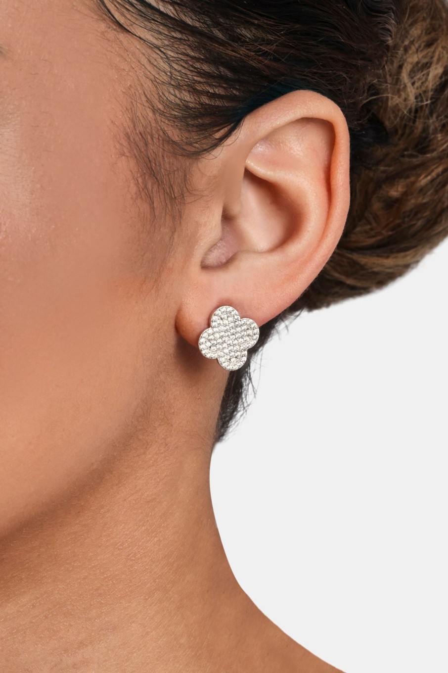 Iced Jewellery | JWL-EAR Iced Jewellery Womens Iced Motif Stud Earrings - White