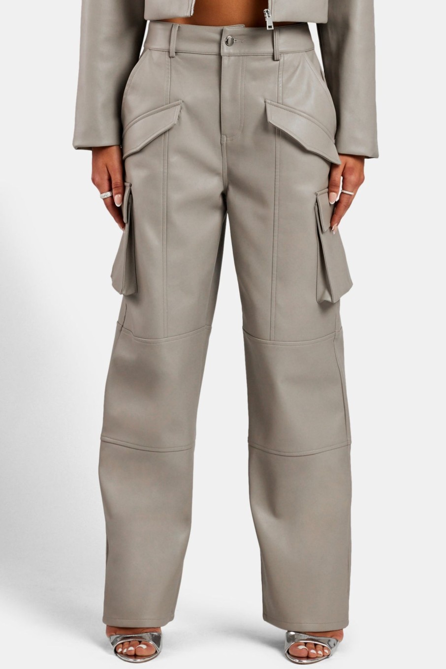 Trousers & Joggers | CLO-BOT-TRO Trousers & Joggers Wide Leg Faux Leather Cargo Trouser - Beige