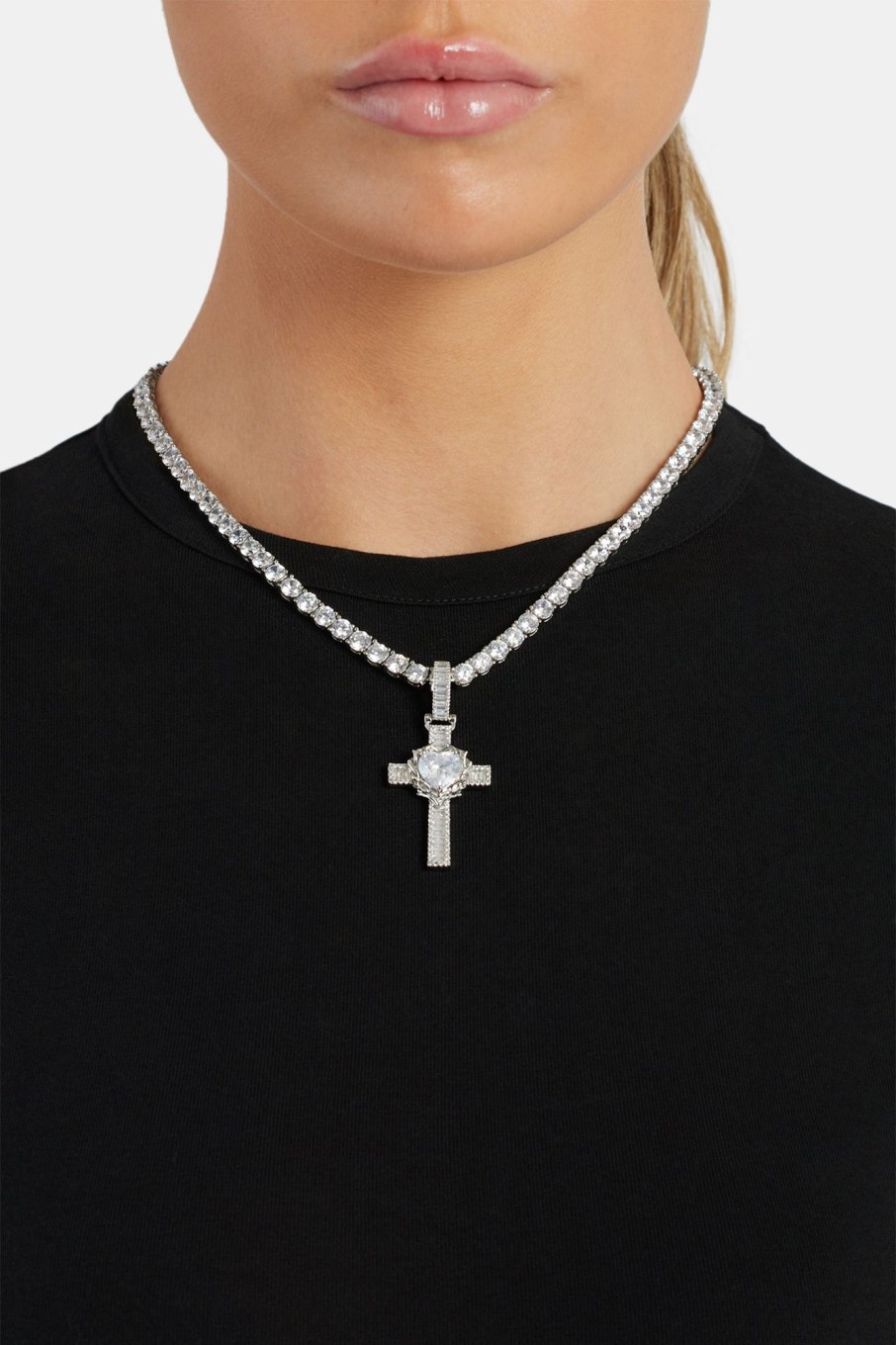 Pendants | cernucci Pendants 40Mm Baguette Cz Heart Cross Pendant