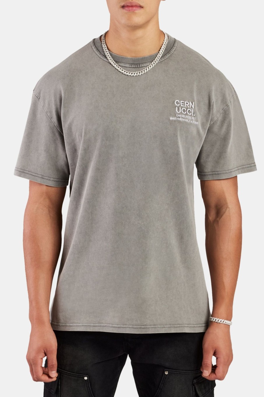 T-Shirts & Vests | cernucci T-Shirts & Vests Oversized Washed Cernucci Text T-Shirt - Grey