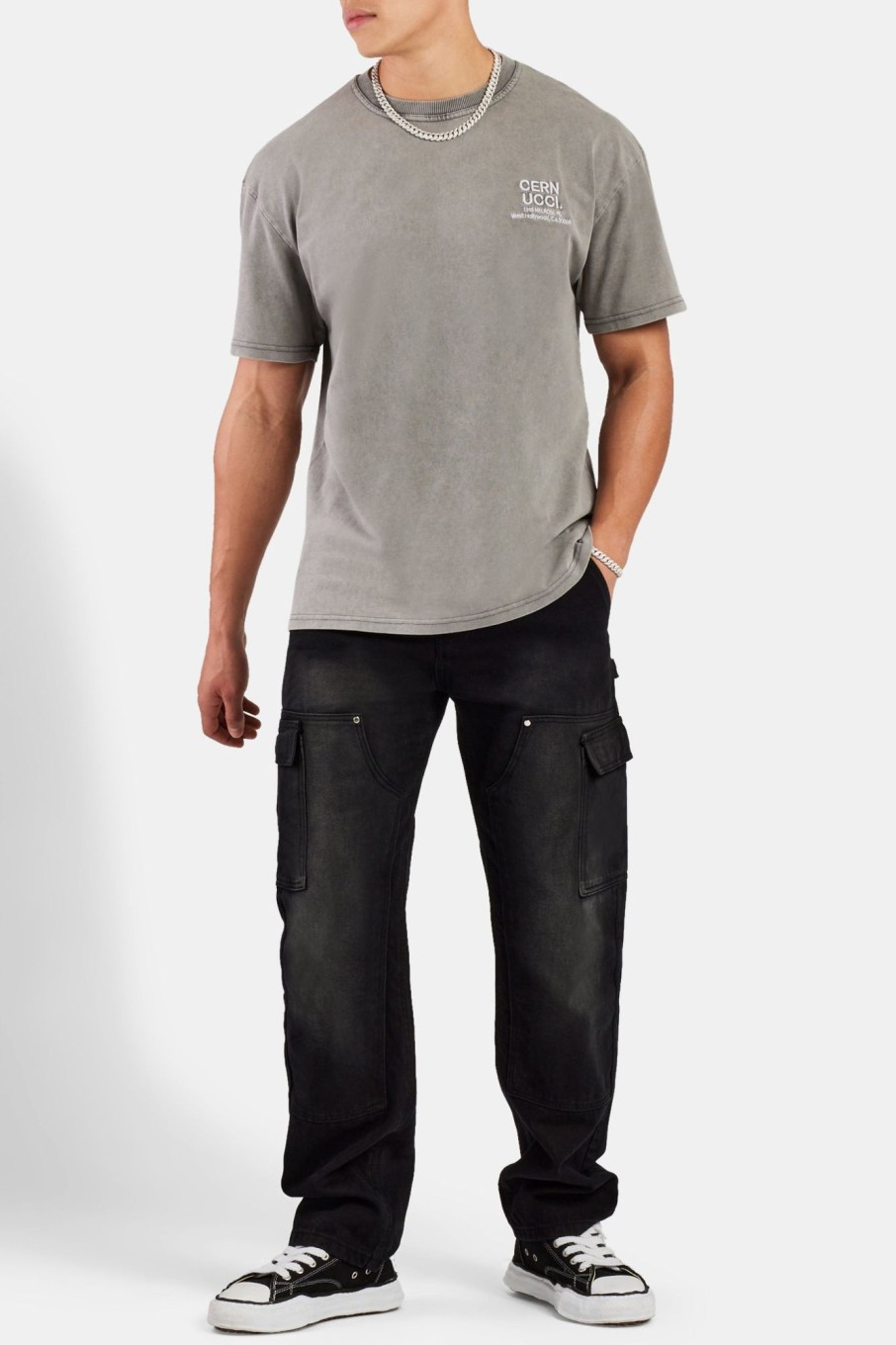 T-Shirts & Vests | cernucci T-Shirts & Vests Oversized Washed Cernucci Text T-Shirt - Grey