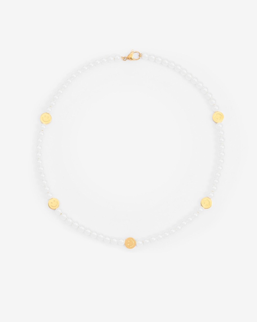 Necklaces | cernucci Necklaces 6Mm Pearl U0026 Face Motif Necklace - Gold