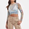 T-Shirts & Tops | CLO-TOP-CROP T-Shirts & Tops Mesh Printed Long Sleeve Top - Multi