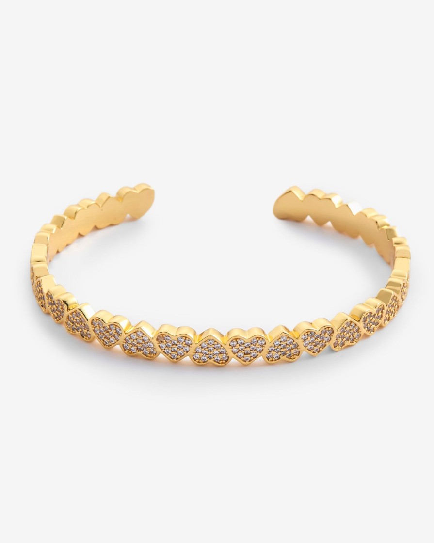 Bracelets & Bangles | JWL-BRA Bracelets & Bangles 6Mm Iced Repeating Heart Bangle - Gold