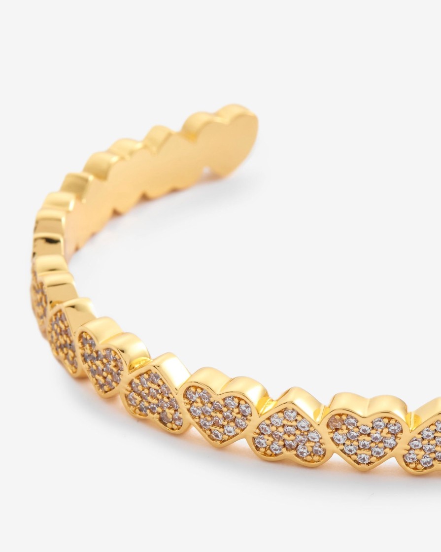 Bracelets & Bangles | JWL-BRA Bracelets & Bangles 6Mm Iced Repeating Heart Bangle - Gold