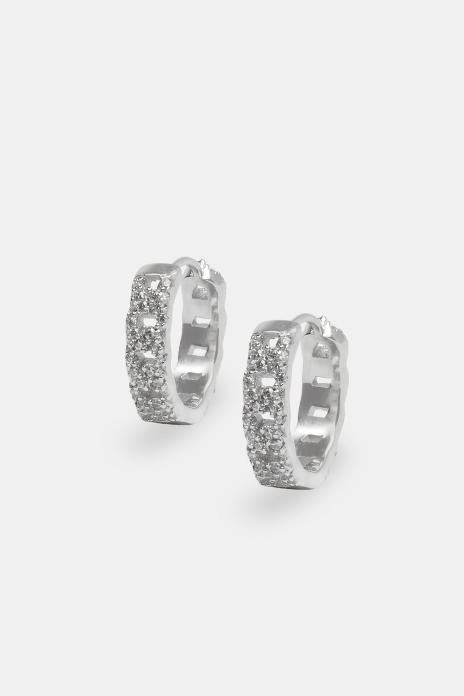 925 Sterling Silver | cernucci 925 Sterling Silver Iced Cuban Chain Huggie Earrings