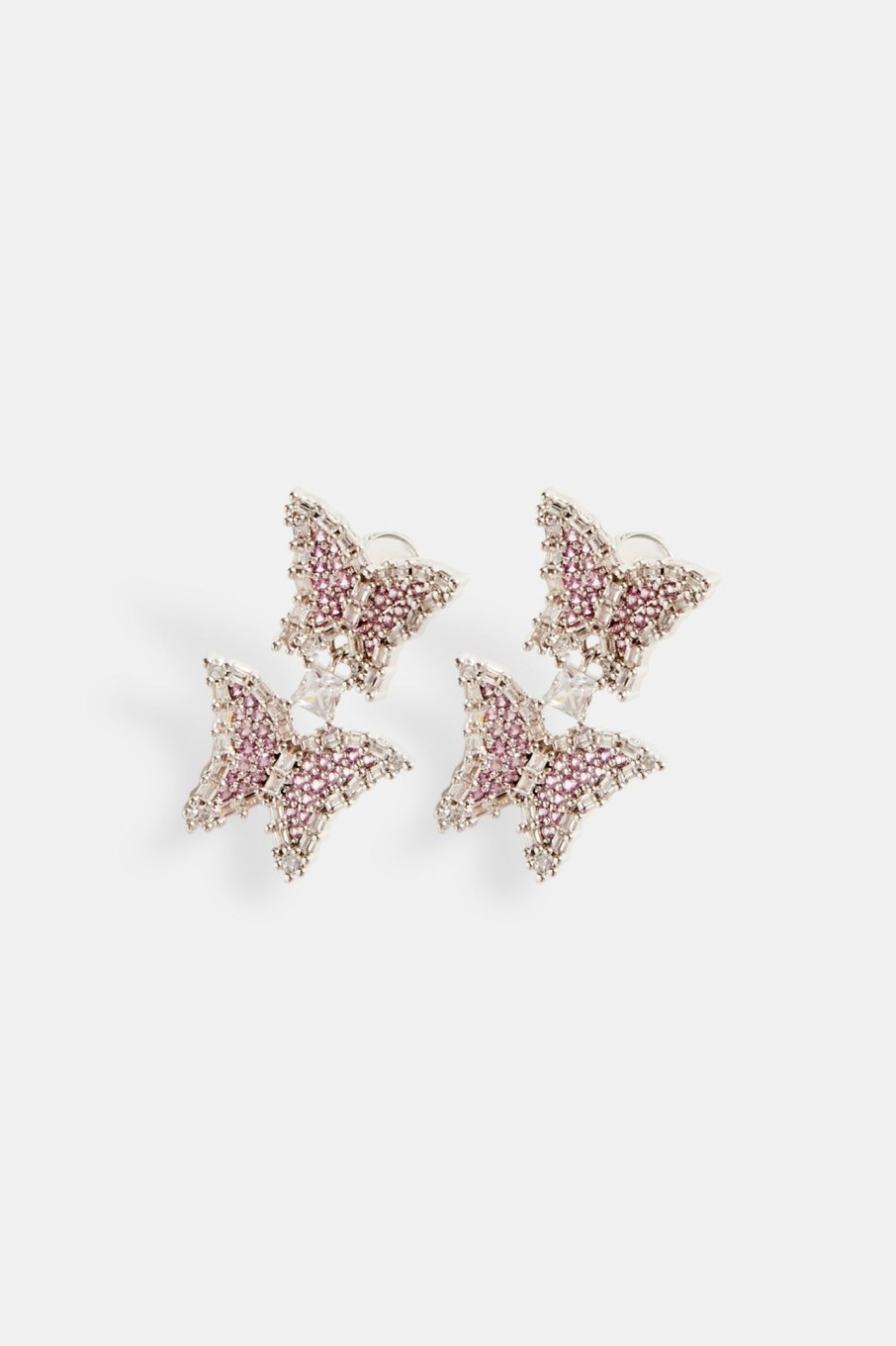 Iced Jewellery | JWL-EAR Iced Jewellery 25Mm Iced Pink Cz Butterfly Drop Earrings