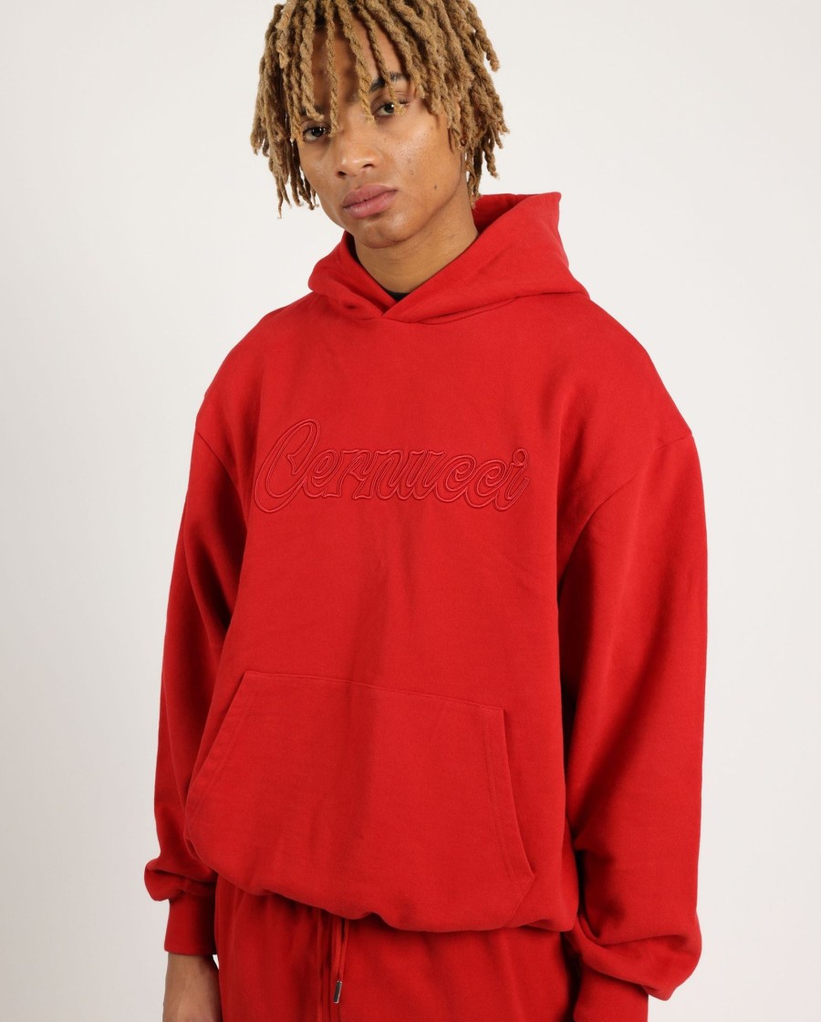 Hoodies & Sweatshirts | cernucci Hoodies & Sweatshirts Cernucci Embroidered Hoodie - Red