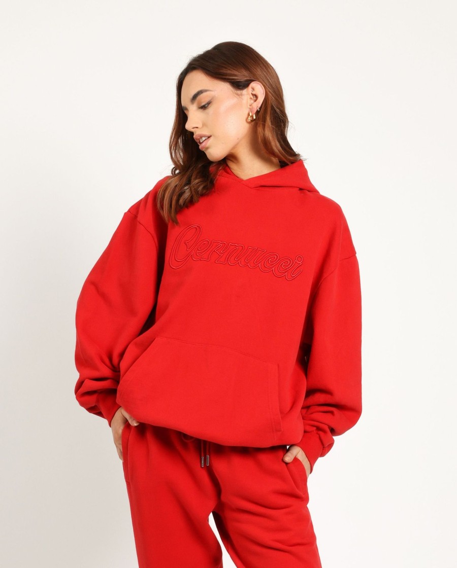 Hoodies & Sweatshirts | cernucci Hoodies & Sweatshirts Cernucci Embroidered Hoodie - Red