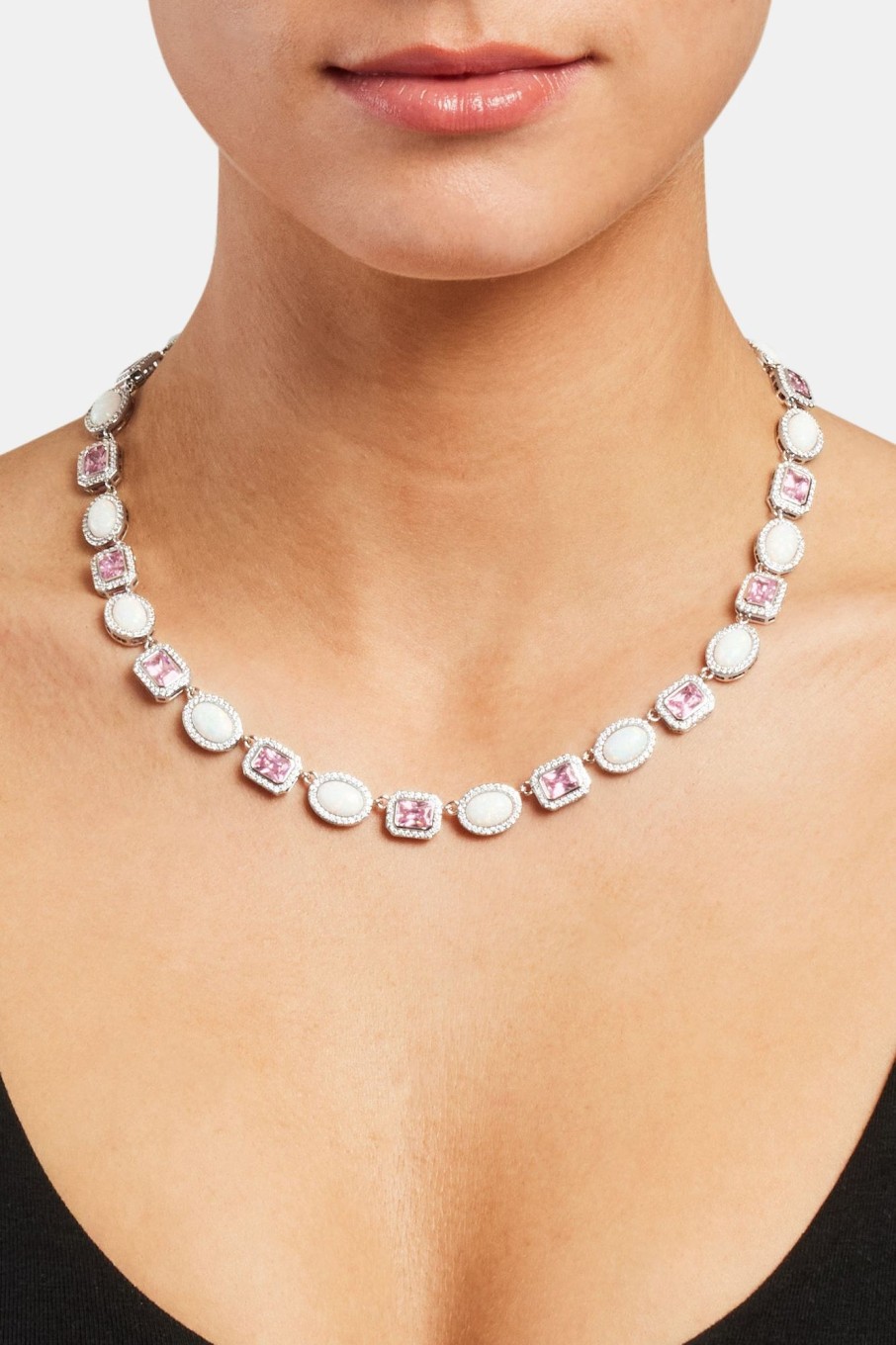 Chains | cernucci Chains Opal U0026 Pink Gemstone Chain - White