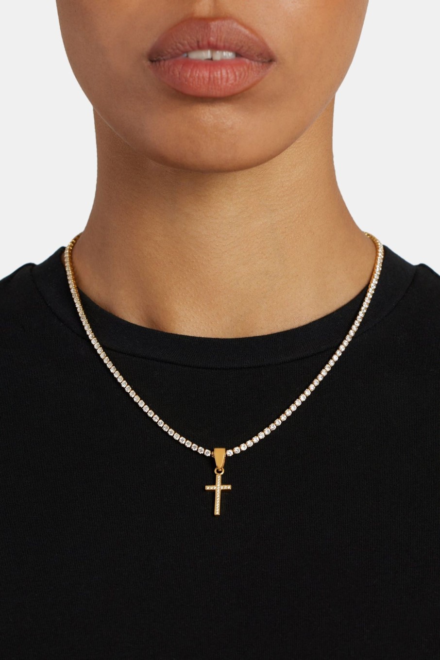 Pendants | cernucci Pendants 18Mm Iced Cz Micro Gold Plated Cross Pendant