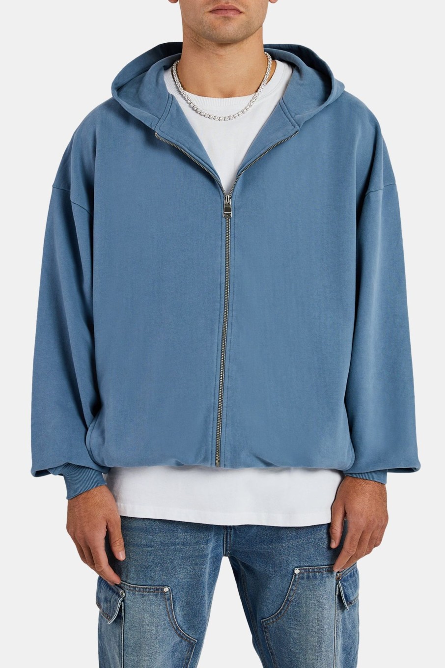 Hoodies & Sweatshirts | cernucci Hoodies & Sweatshirts Oversized Zip Through Hoodie - Steel Blue