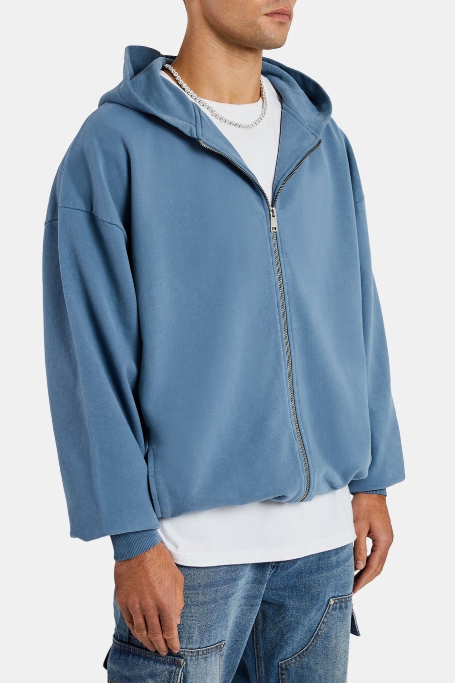 Hoodies & Sweatshirts | cernucci Hoodies & Sweatshirts Oversized Zip Through Hoodie - Steel Blue