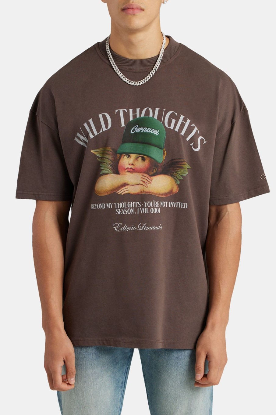 T-Shirts & Vests | cernucci T-Shirts & Vests Oversized Wild Thoughts Cherub T-Shirt - Chocolate