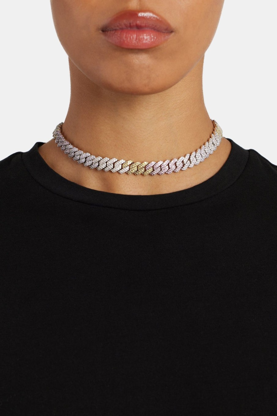 Chokers | JWL-CHN Chokers 10Mm Iced Cz Pastel Ombre Prong Cuban Choker