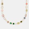 Iced Jewellery | JWL-CHN Iced Jewellery Multi Gemstone Motif Necklace - Gold Pink U0026 Green