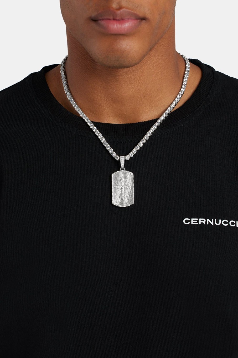 Cross Jewellery | cernucci Cross Jewellery Iced Cz Debossed Celtic Cross Dog Tag Pendant