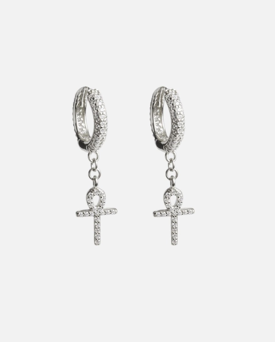 Earrings | cernucci Earrings Iced Ankh Earrings - Silver