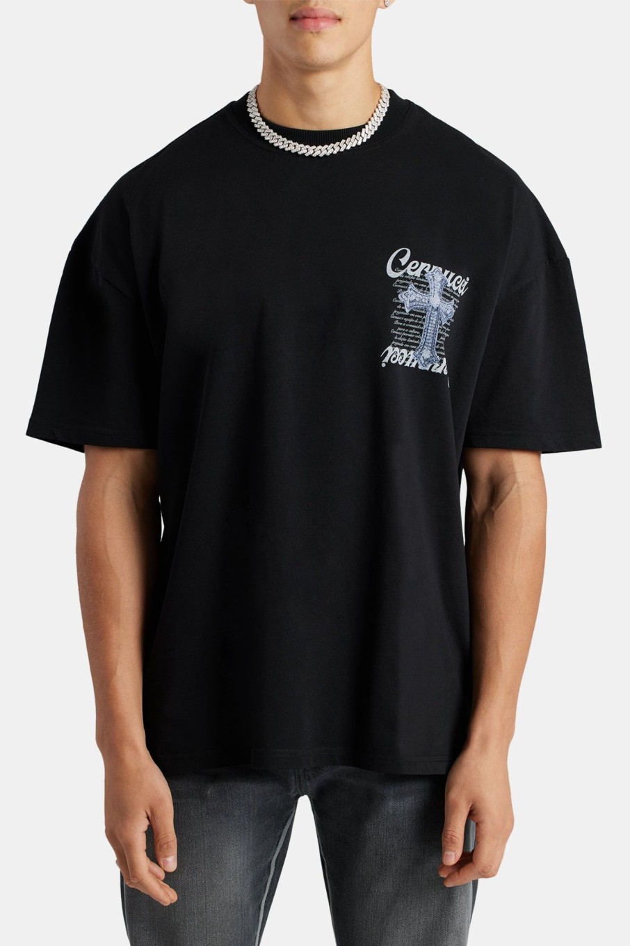 T-Shirts & Vests | cernucci T-Shirts & Vests Oversized Iced Cross Graphic T-Shirt - Black