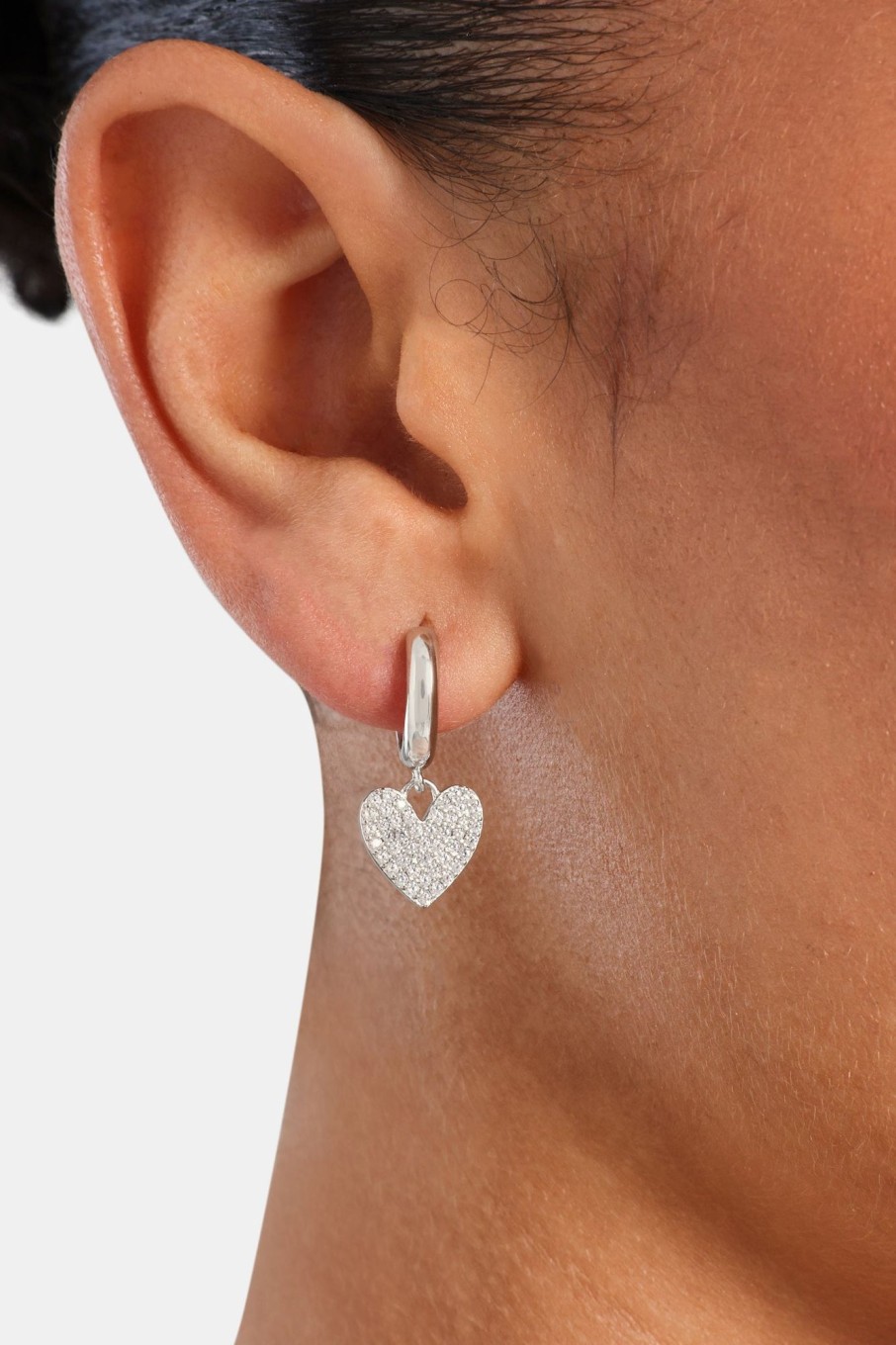 Iced Jewellery | JWL-EAR Iced Jewellery Iced Heart Huggie Hoop Earrings - White