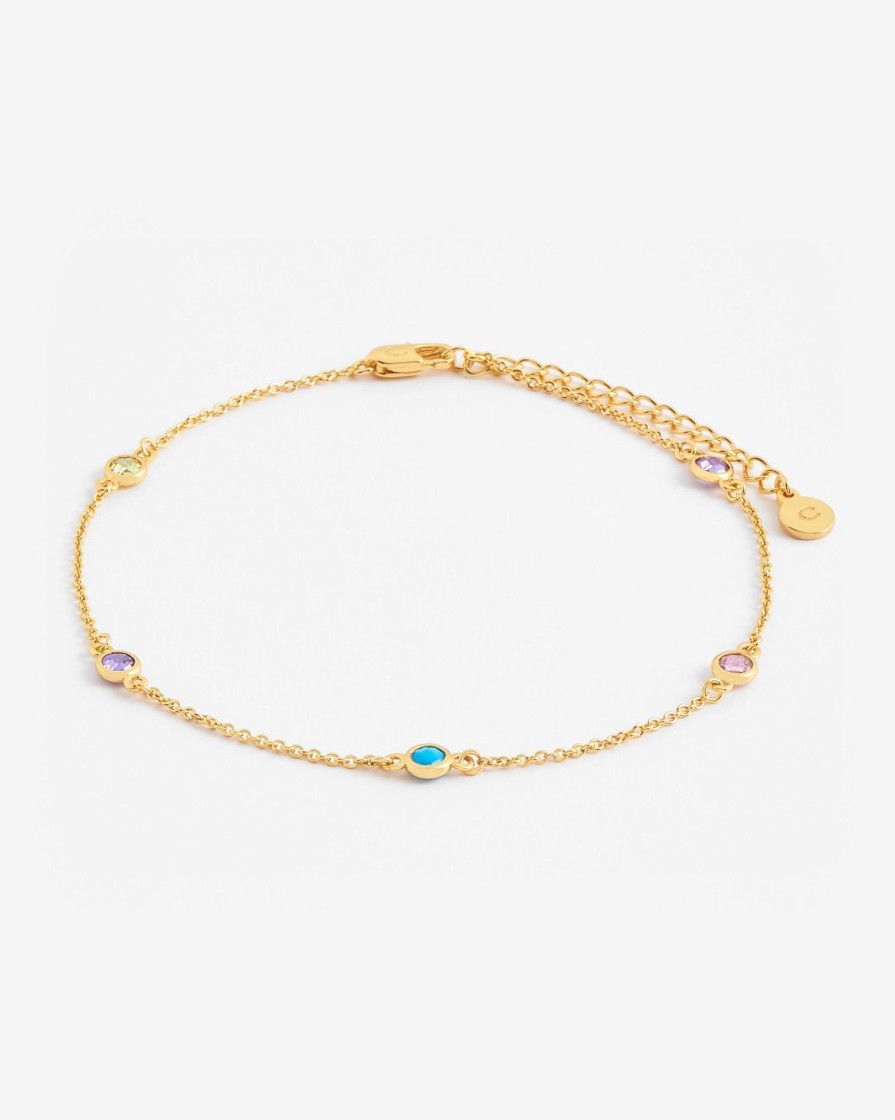 Anklets | JWL-ANK Anklets Multicolour Bezel Stone Anklet - Gold