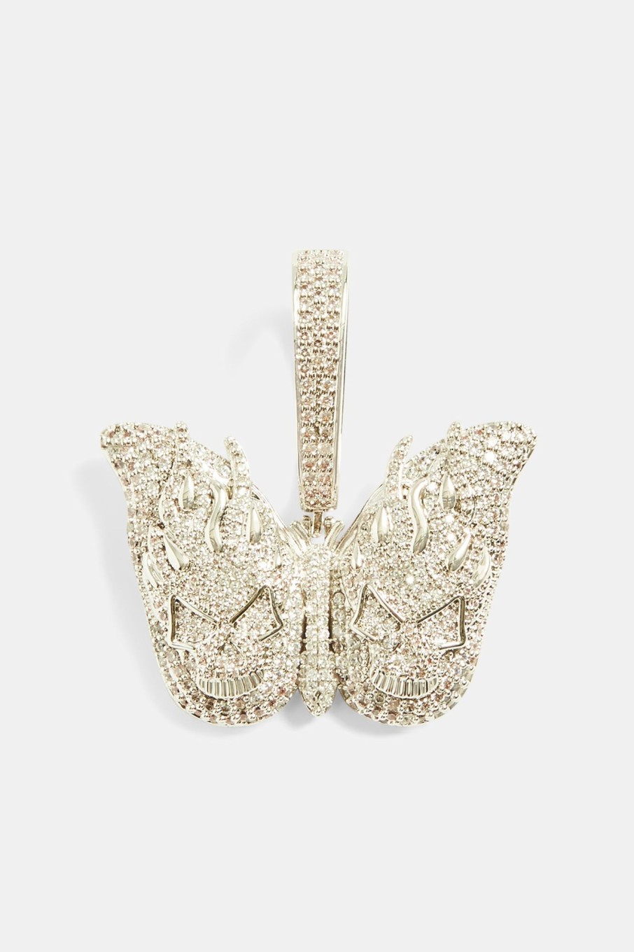 Iced Jewellery | JWL-PEND Iced Jewellery Large 50Mm Iced Cz Pave Flame Butterfly Pendant