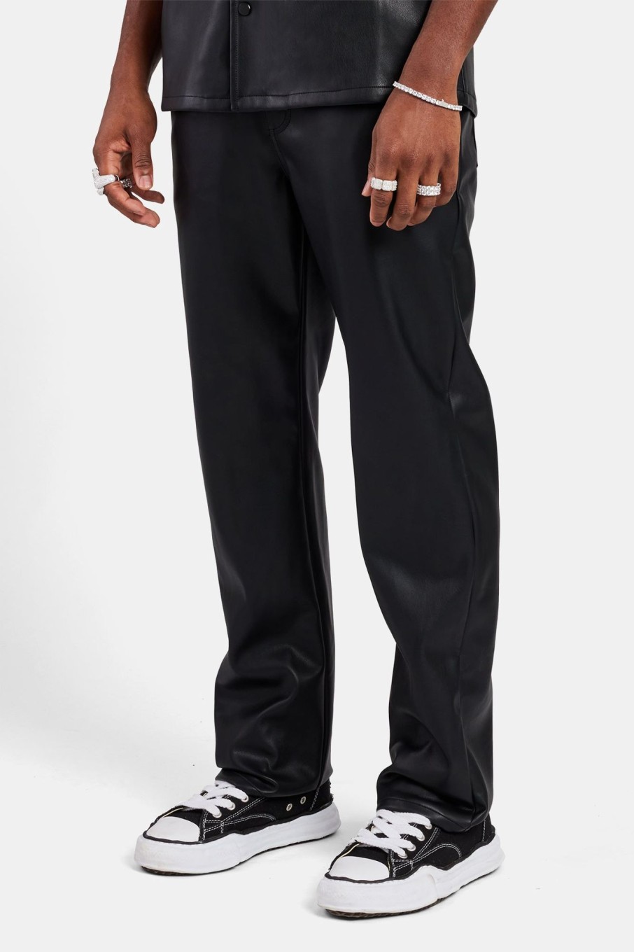 Trousers & Joggers | CLO-BOT-TRO Trousers & Joggers Faux Leather Trouser - Black