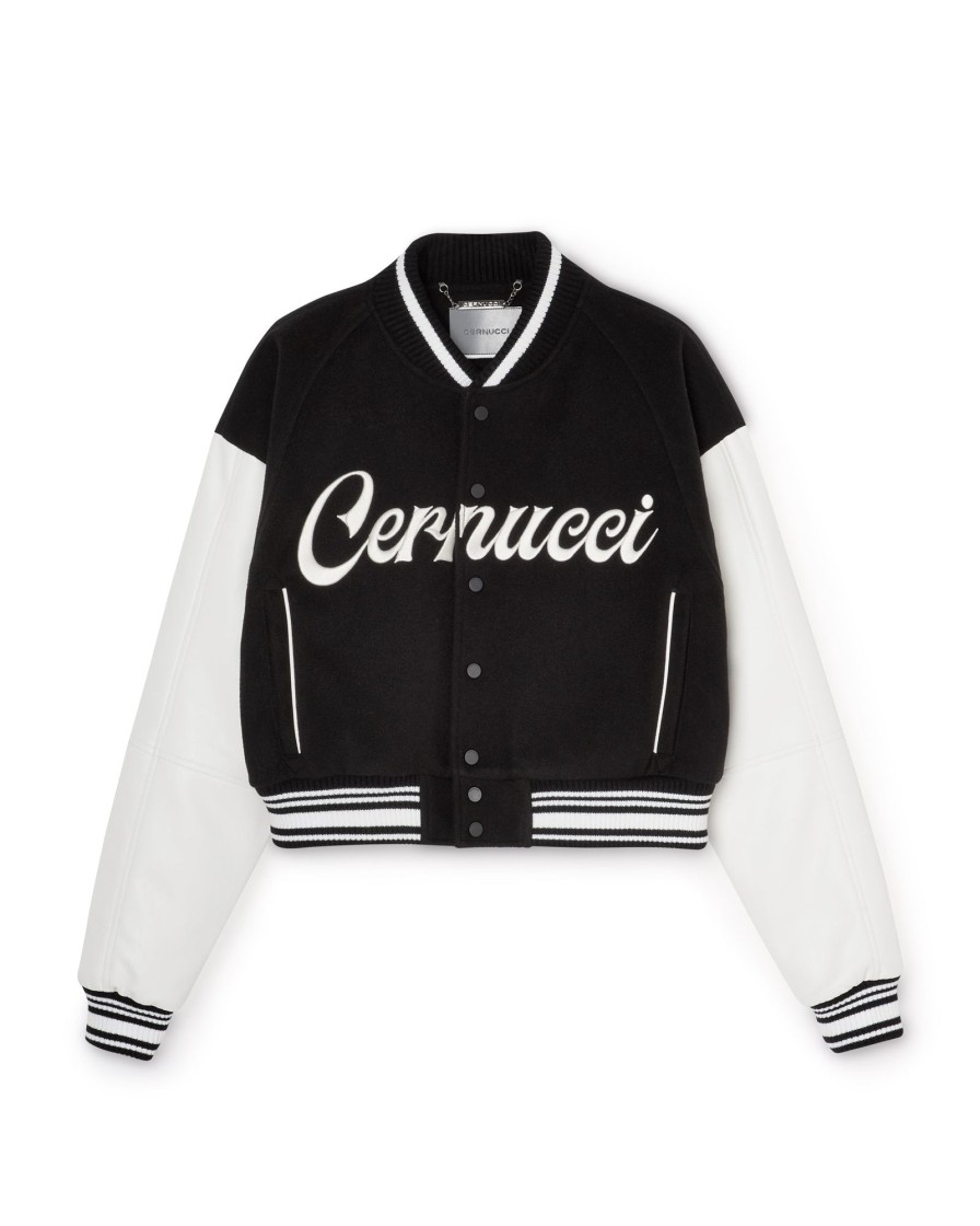 Outerwear | CLO-TOP-OUT Outerwear Cernucci Womens Varsity Bomber Jacket - Black