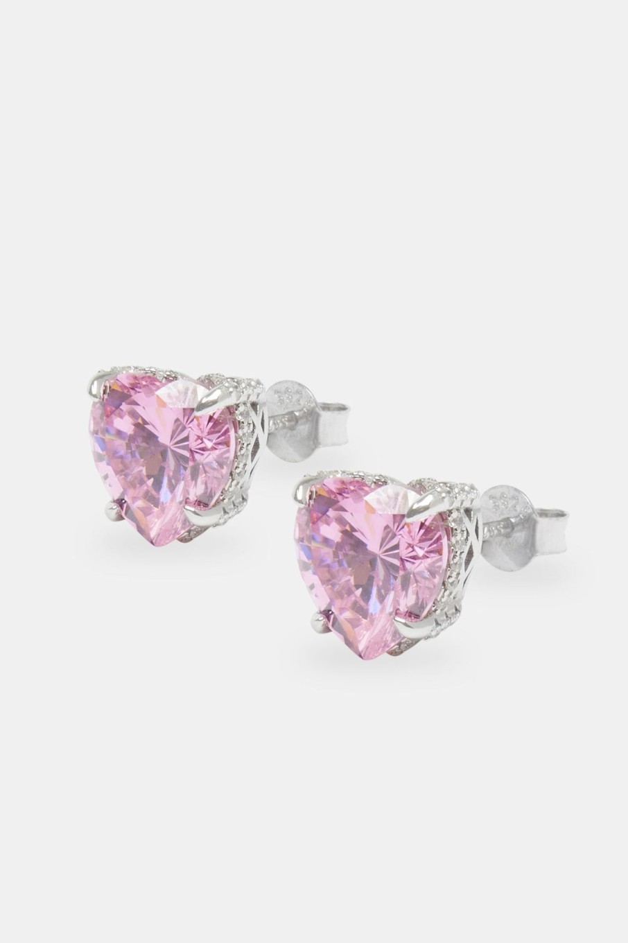 Earrings | JWL-EAR Earrings 10Mm Sterling Silver Iced Pink Heart Stud Earrings