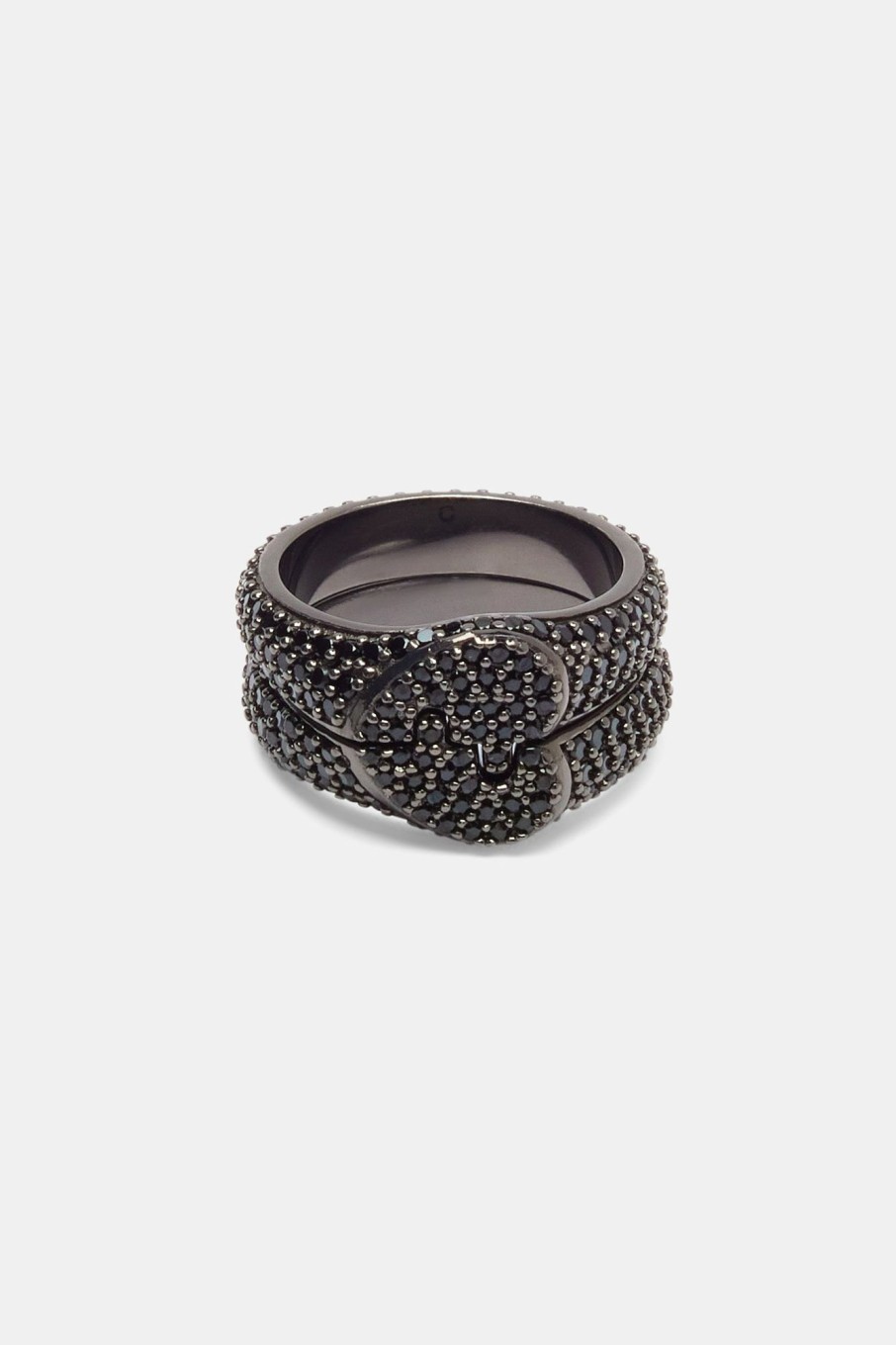 925 Sterling Silver | cernucci 925 Sterling Silver Iced Connecting Heart Ring - Black